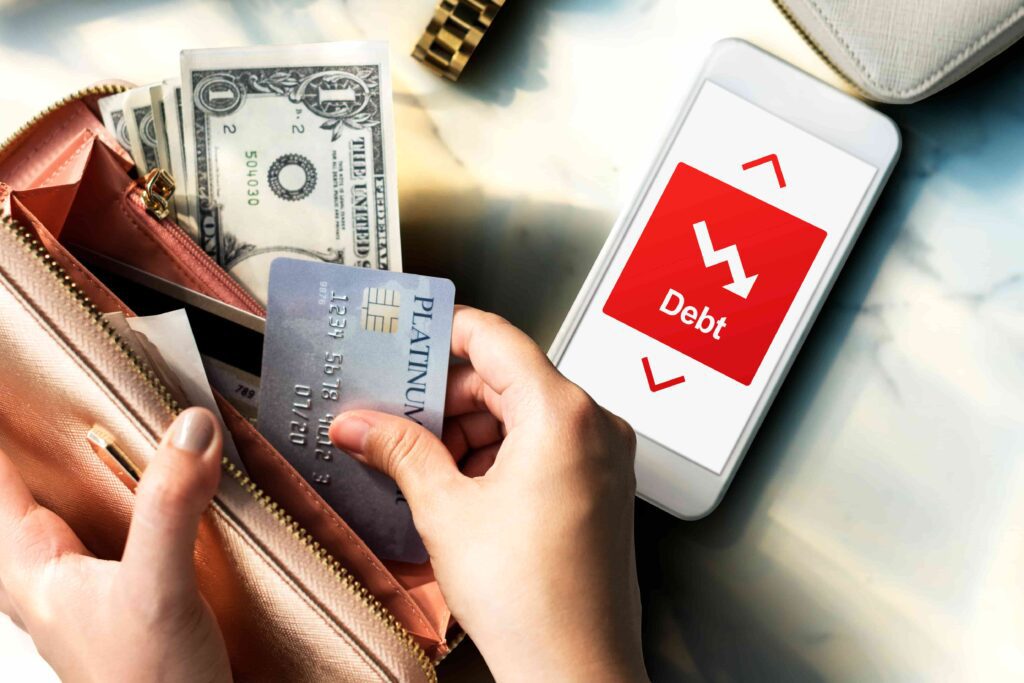Debt payoff challenge and financial difficulty concept