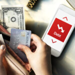 Debt payoff challenge and financial difficulty concept