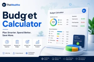 Budget Calculator by The Wealthe for tracking income, expenses, savings, and monthly spending.